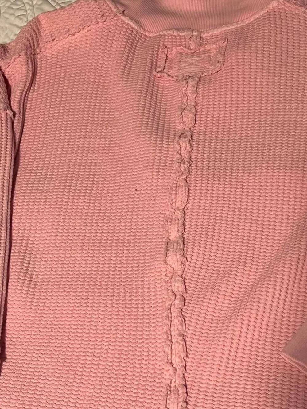 We The Free Top Slouchy Oversized Waffle Knit V-Neck Pink Dogwood Size XS